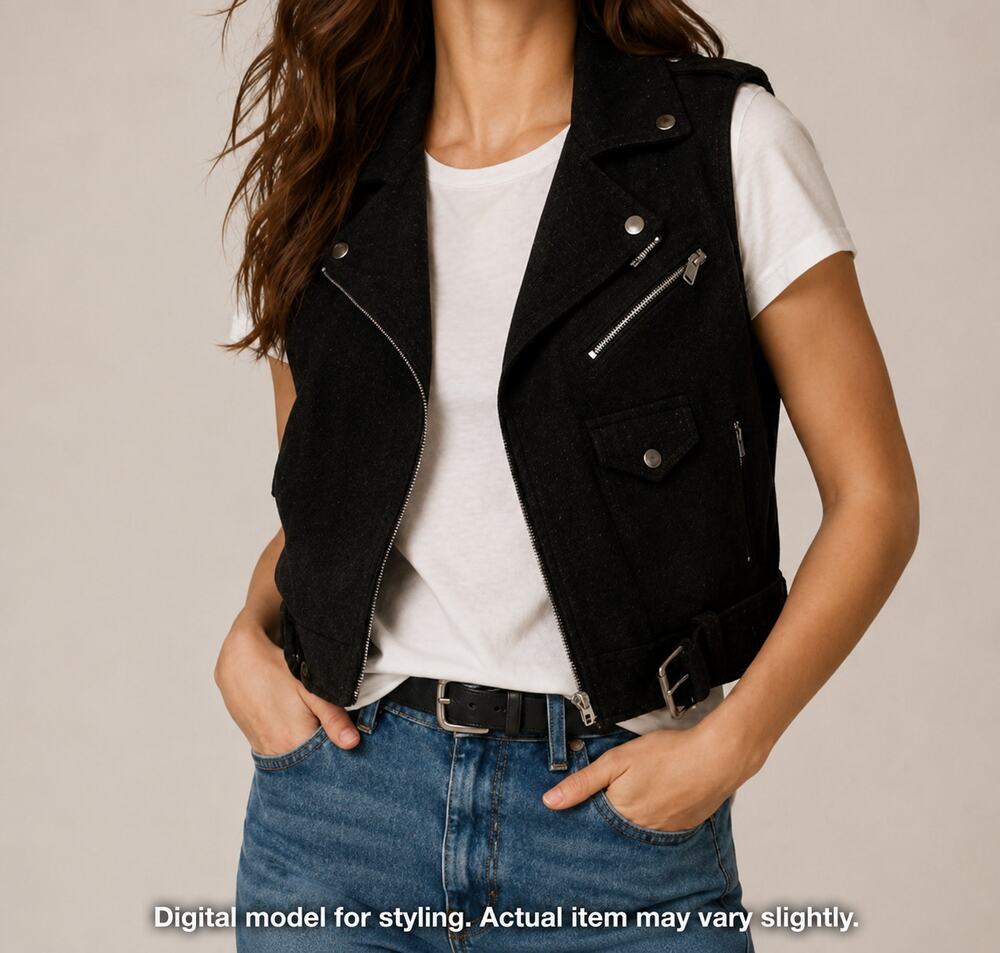 Lauren Ralph Lauren Goat Leather Moto Jacket Vest Black Womens 2 Biker Zip LRL